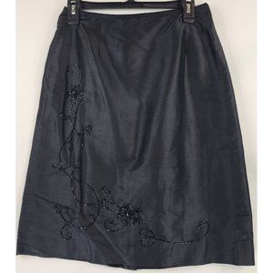Amanda Smith Skirt Womens 6 Black Silk Floral Beaded Pattern Pencil Zipper Mini
